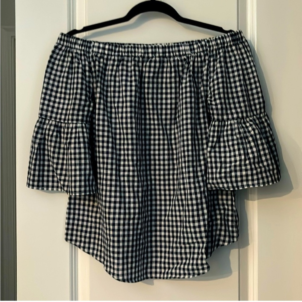 Cupshe Navy & White Gingham Blouse - Size Small